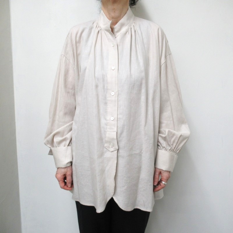 LIYOCA  コットンリネンスタンドギャザーシャツ /BE31 【日本製】